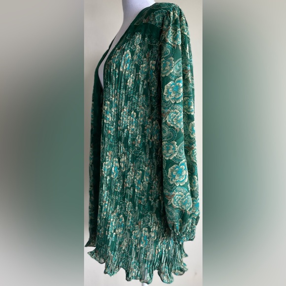 VINTAGE DIANE FREIS PLEATED OPEN FRONT JACKET/DUSTER/CARDIGAN RIBBON TRIM SZ - Picture 4 of 6